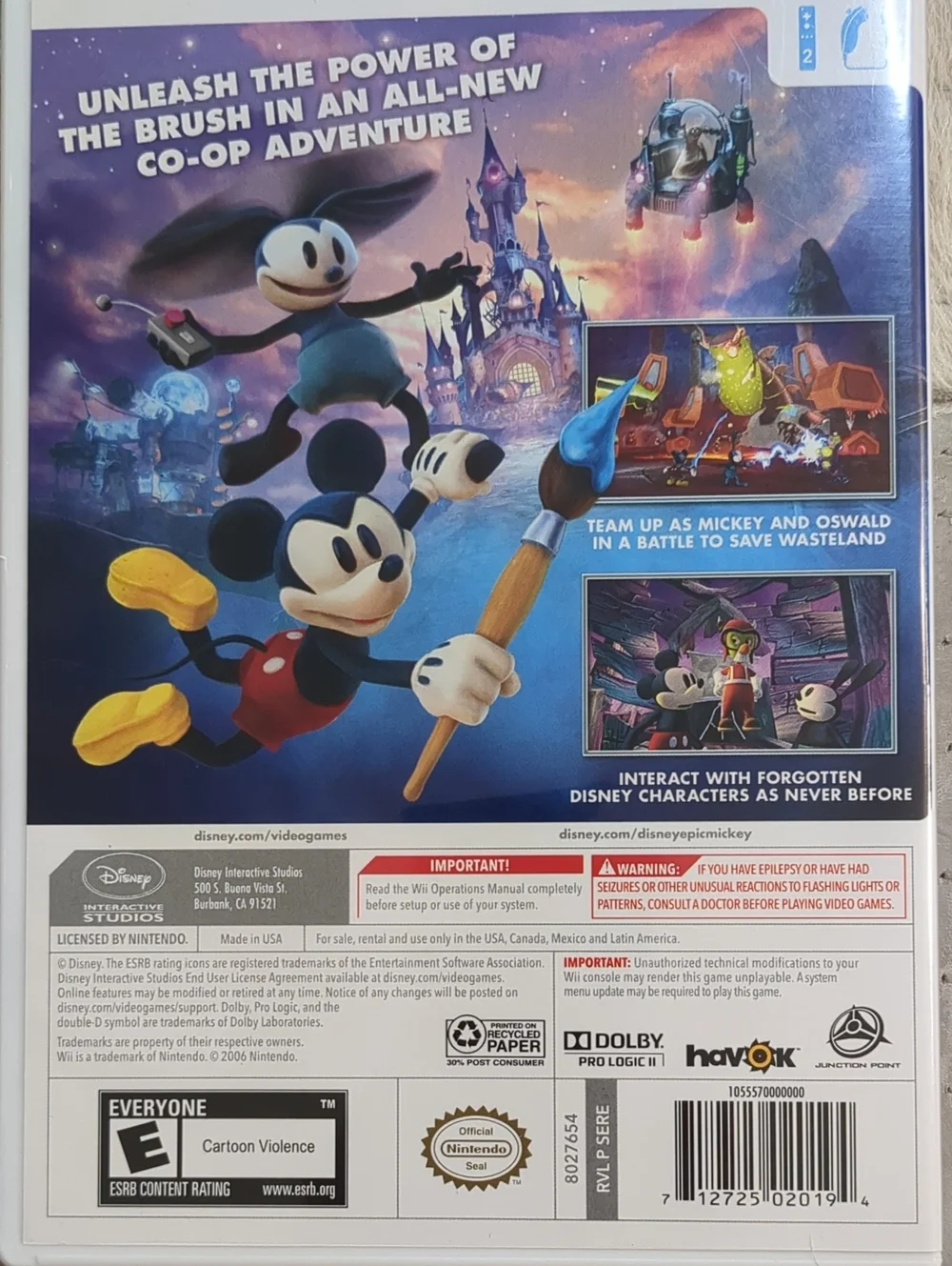 Disney Epic Mickey 2 The Power Of Two Nintendo Wii Video Game Tested & Playable